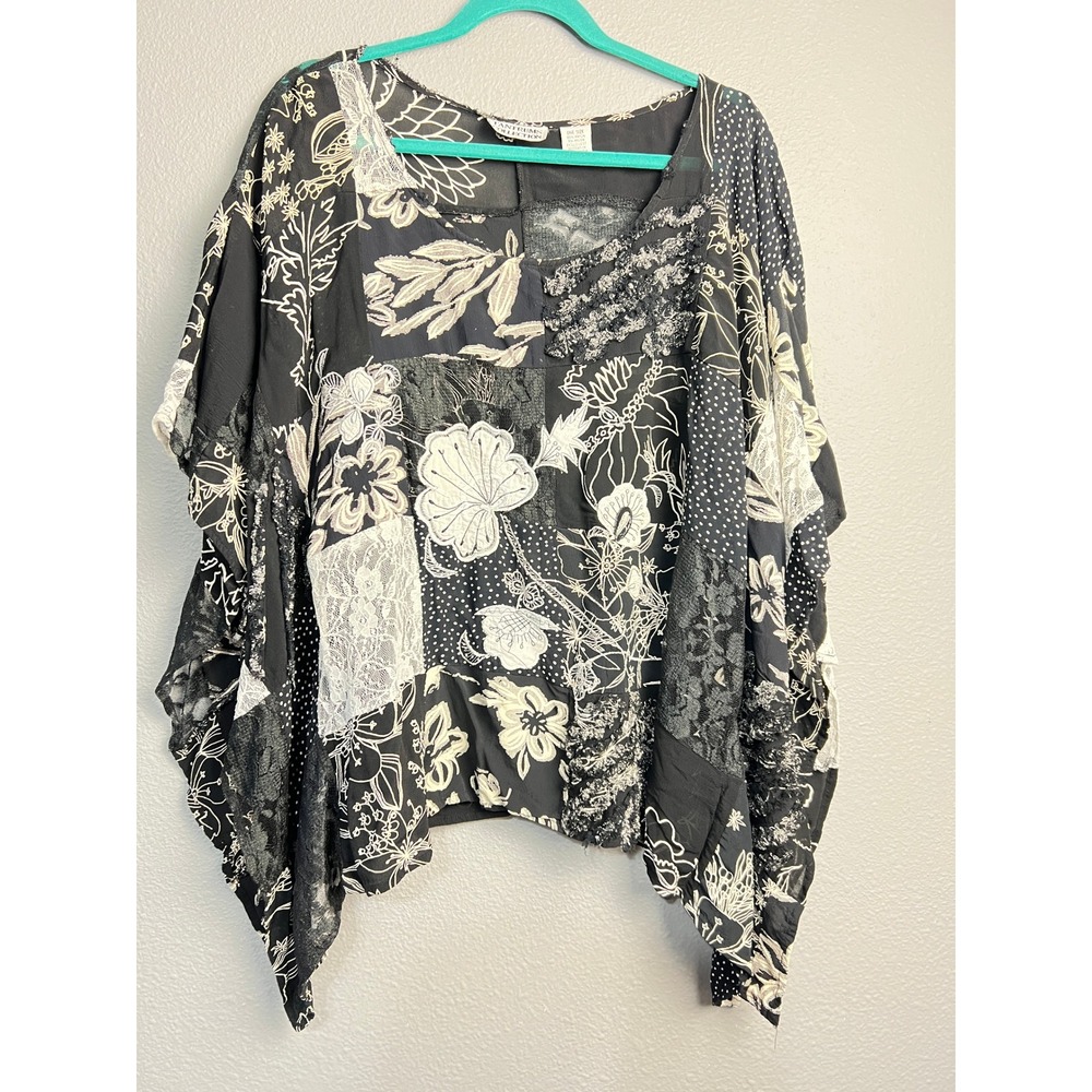 Tantrums Collection Black White Patchwork Floral Lace Poncho Top One Size India